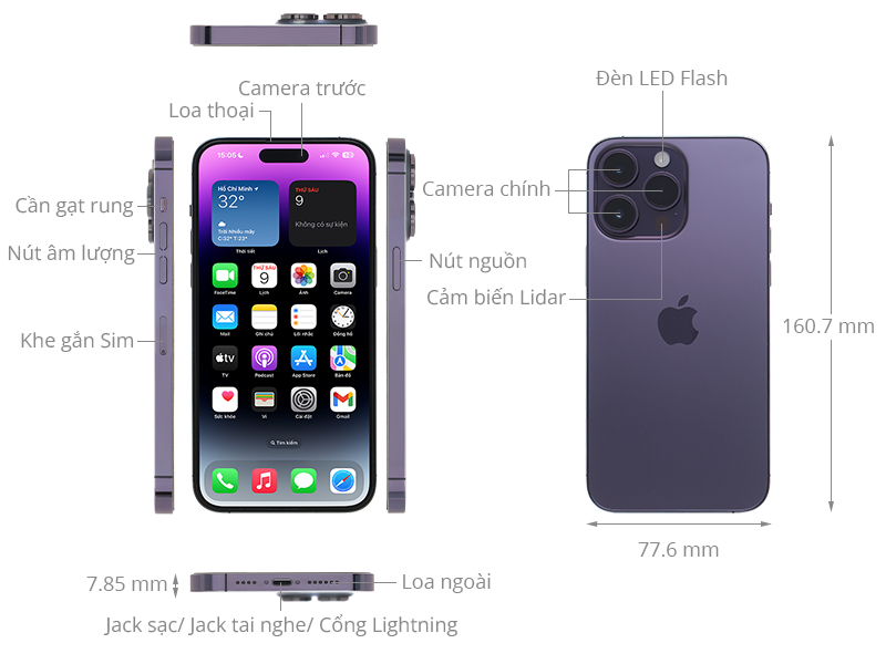 Điện thoại iPhone 14 Pro Max 128GB màu tím